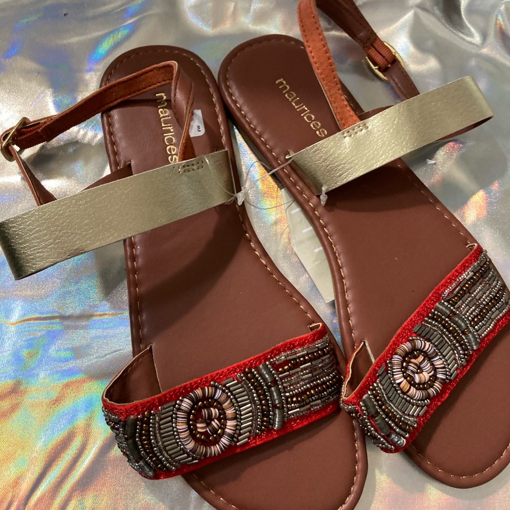 BNWT  Maurice’s Beaded strapped sandals. Size (8)